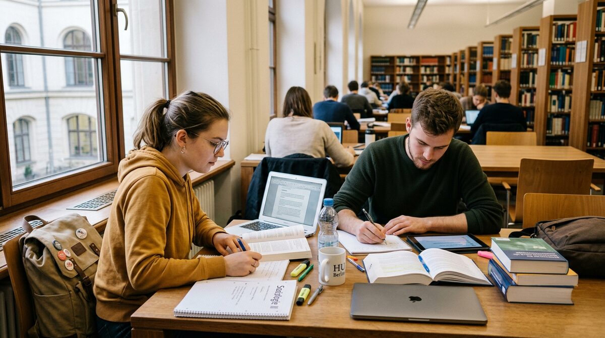 Studenten auf dem Campus einer deutschen Universität